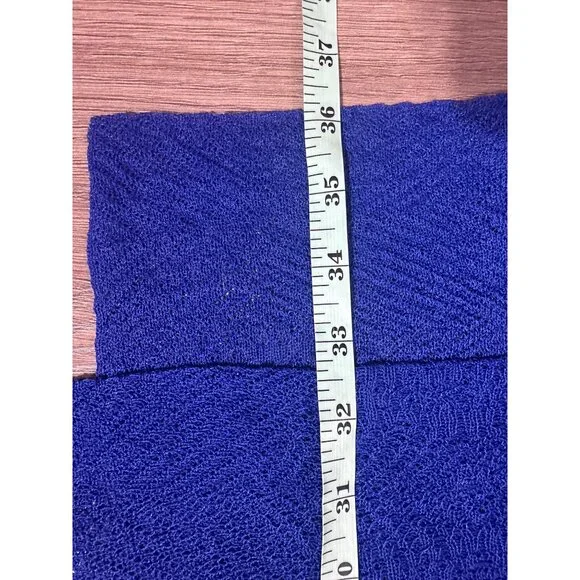 Eileen Fisher Adriatic Blue Rayon Nylon Crinkle Diamond Tunic Sweater Top M - Picture 7 of 9